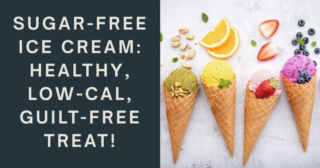 Colorful cones of healthy sugar-free ice cream