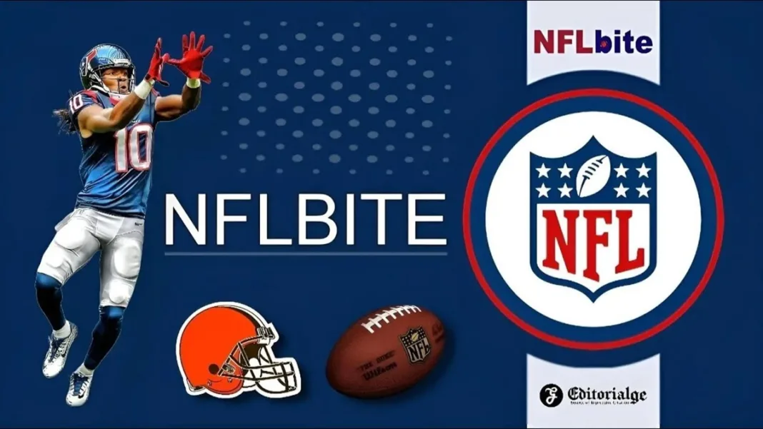 NFL logo with player, football and text 